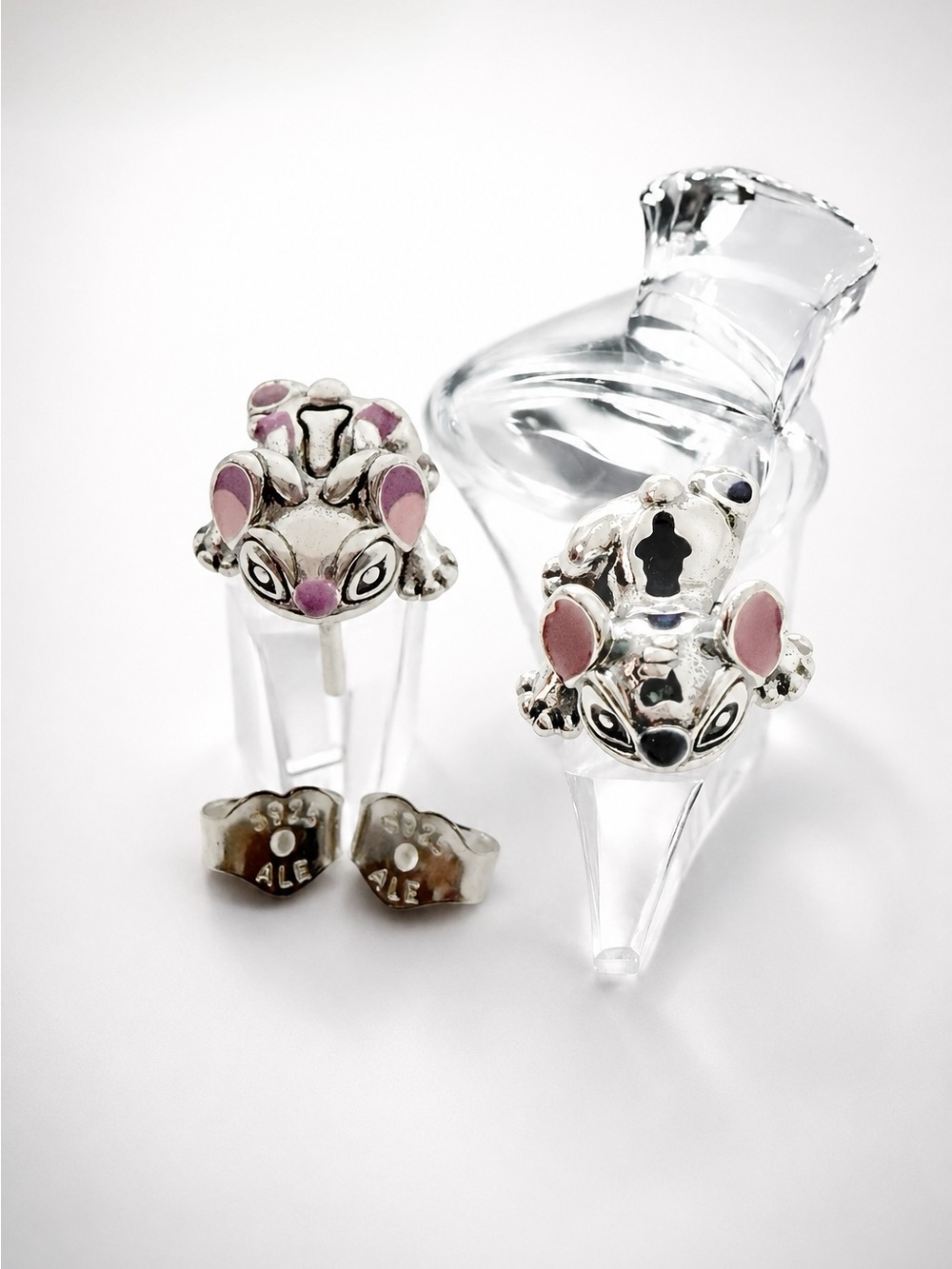 Pandora Disney Stitch & Angel Stud Earrings S925 ALE Pink Purple Enamel - Picture 4 of 5